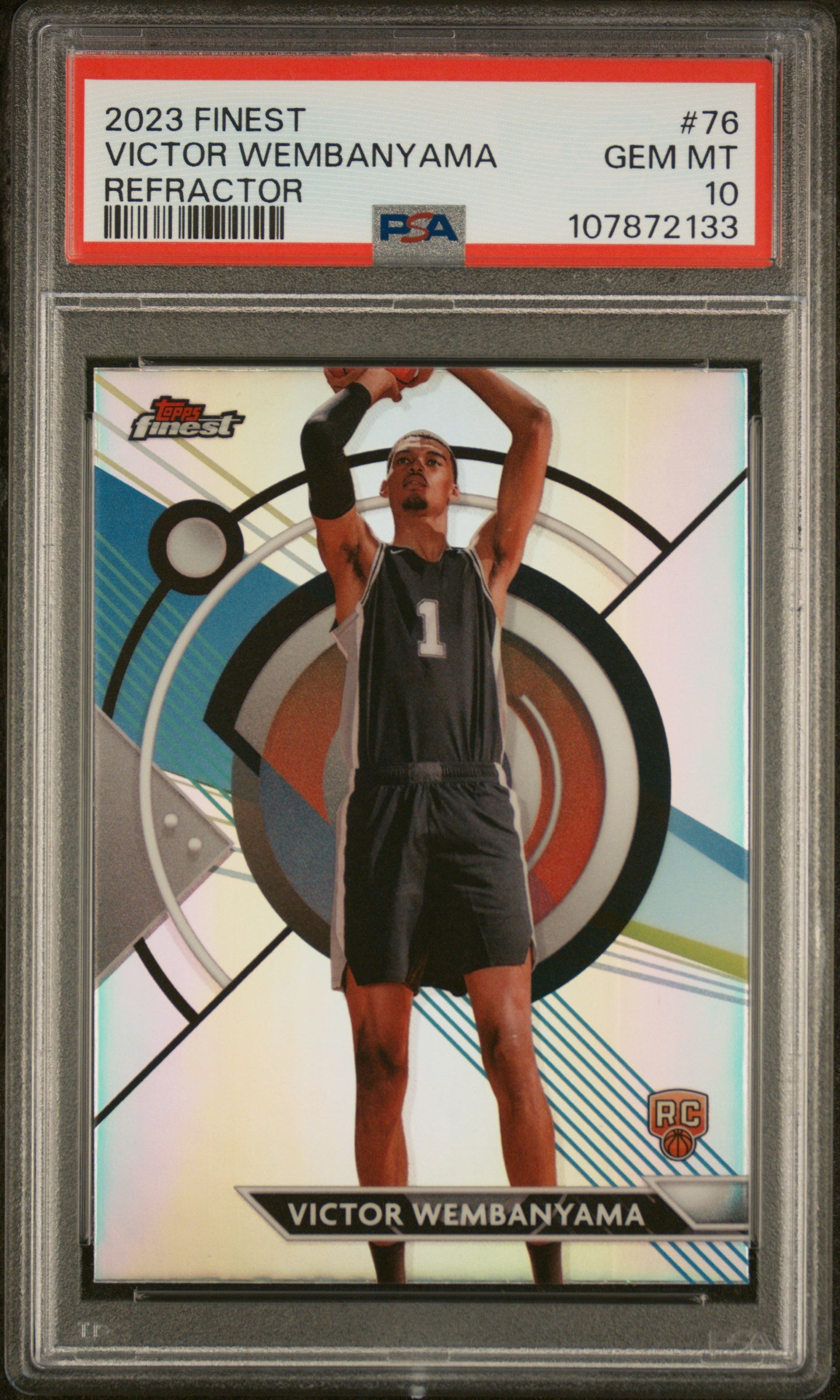 front card 2023 TOPPS FINEST VICTOR WEMBANYAMA REFRACTOR PSA GEM MT 10 