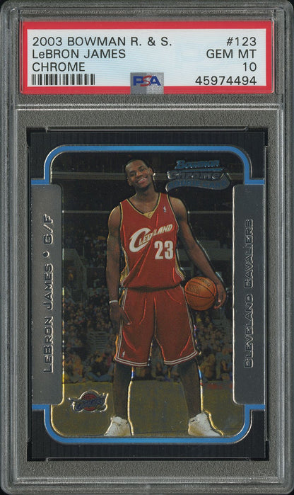 front card 2003 BOWMAN ROOKIES & STARS LeBRON JAMES CHROME PSA GEM MT 10 