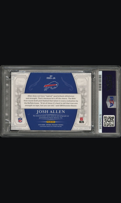 rear card 2018 PANINI NATIONAL TREASURES ROOKIE MATERIAL SIGNATURES RPS JOSH ALLEN RKE.MAT.SIG.RPS-BLACK PSA NM-MT 8 