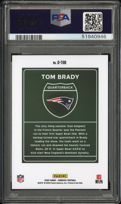 rear card 2020 PANINI DONRUSS DOWNTOWN TOM BRADY DOWNTOWN PSA MINT 9 