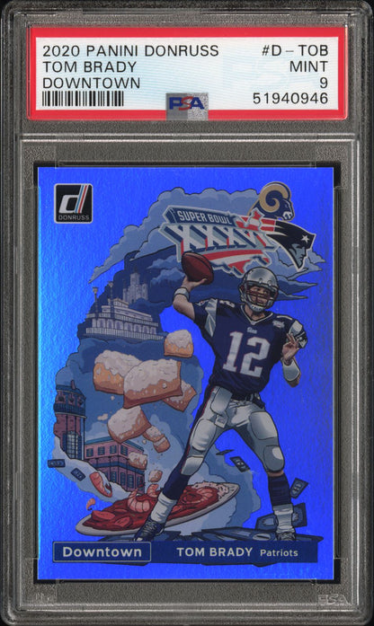 front card 2020 PANINI DONRUSS DOWNTOWN TOM BRADY DOWNTOWN PSA MINT 9 