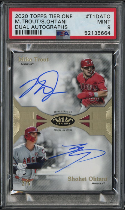 front card 2020 TOPPS TIER ONE DUAL AUTOGRAPHS M.TROUT/S.OHTANI DUAL AUTOGRAPHS PSA MINT 9 