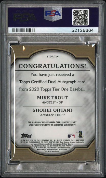 rear card 2020 TOPPS TIER ONE DUAL AUTOGRAPHS M.TROUT/S.OHTANI DUAL AUTOGRAPHS PSA MINT 9 