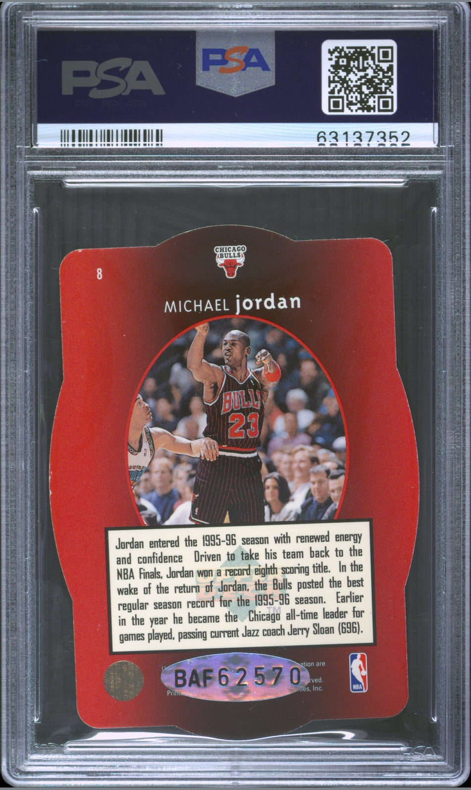 rear card 1996 SPx MICHAEL JORDAN  PSA AUTHENTIC 