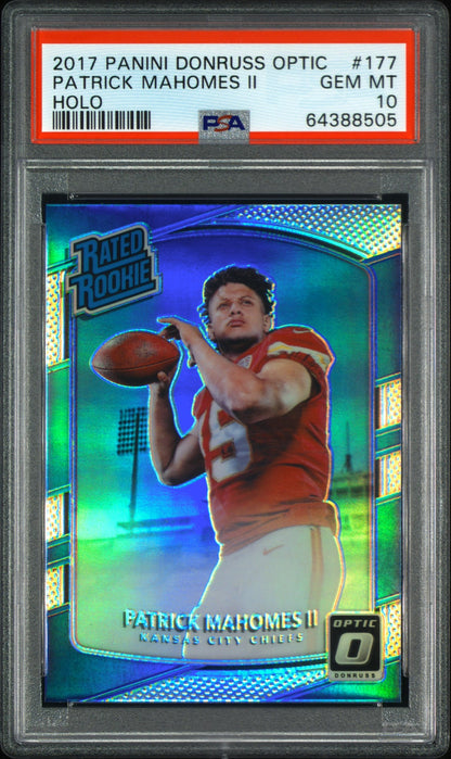 front card 2017 PANINI DONRUSS OPTIC PATRICK MAHOMES II HOLO PSA GEM MT 10 