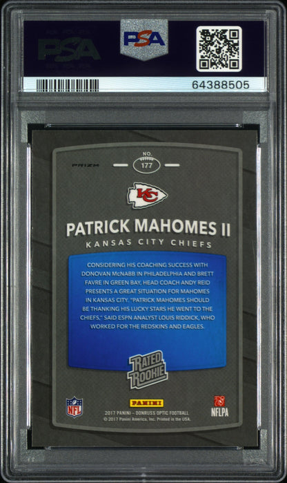rear card 2017 PANINI DONRUSS OPTIC PATRICK MAHOMES II HOLO PSA GEM MT 10 