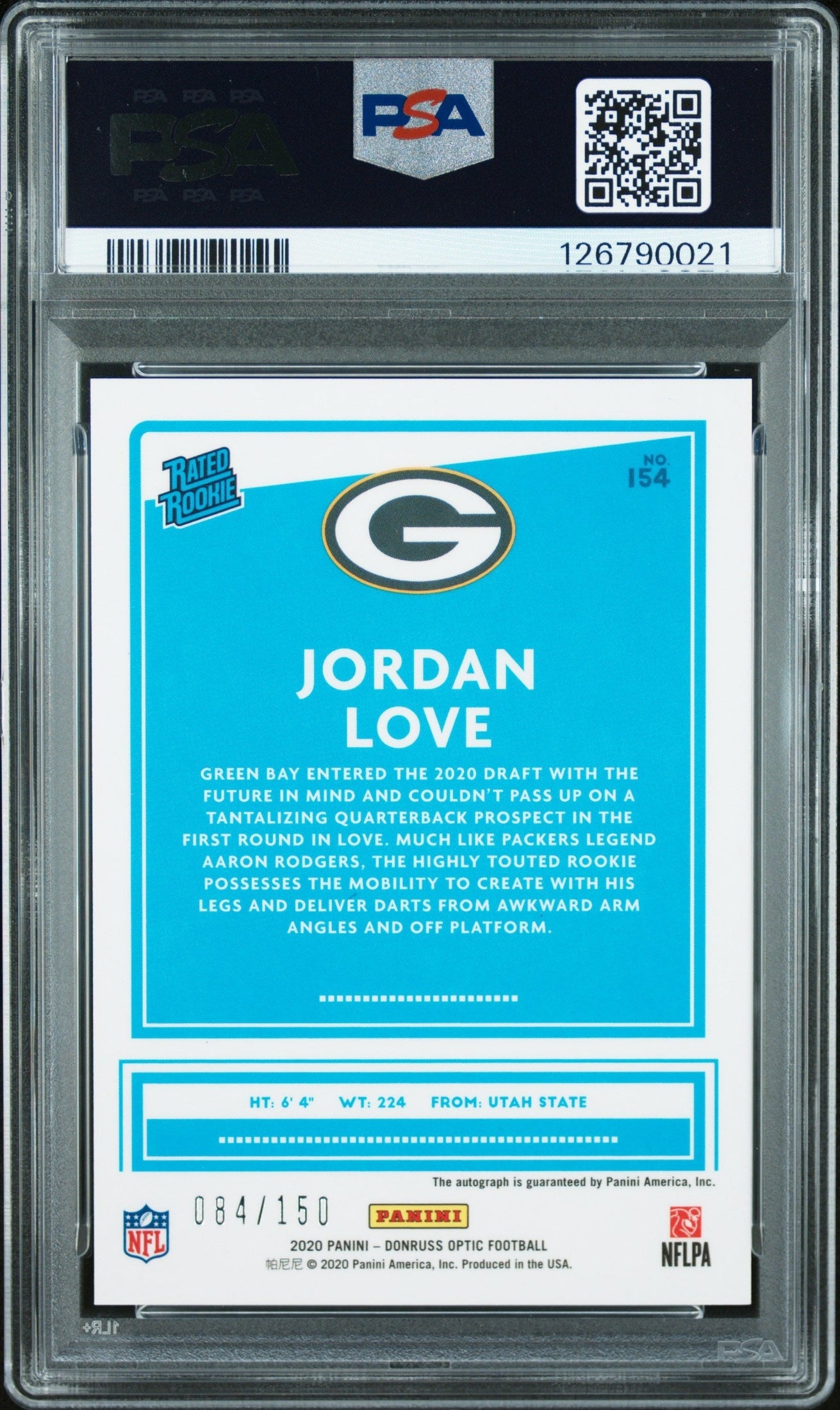 rear card 2020 PANINI DONRUSS OPTIC JORDAN LOVE AUTOGRAPH PSA GEM MT 10 