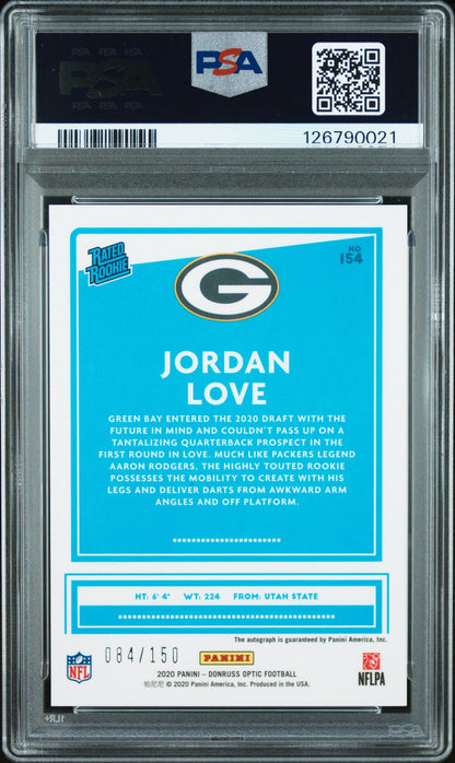 rear card 2020 PANINI DONRUSS OPTIC JORDAN LOVE AUTOGRAPH PSA GEM MT 10 
