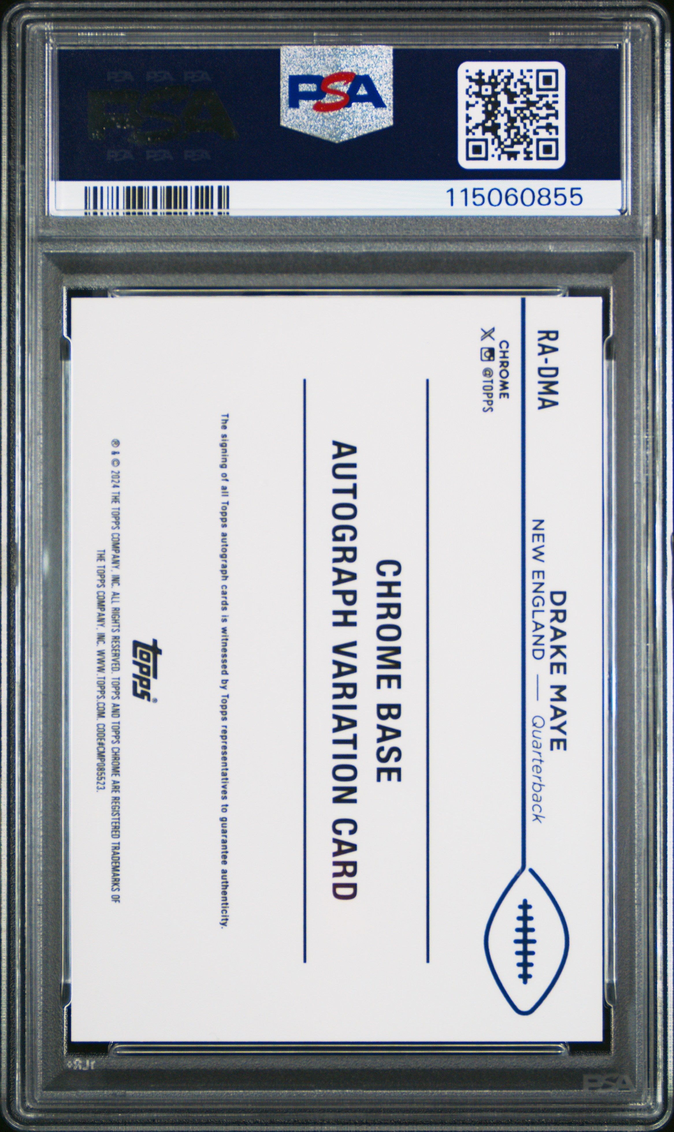 rear card 2024 TOPPS CHROME ROOKIE AUTOGRAPHS VARIATIONS DRAKE MAYE  PSA MINT 9 