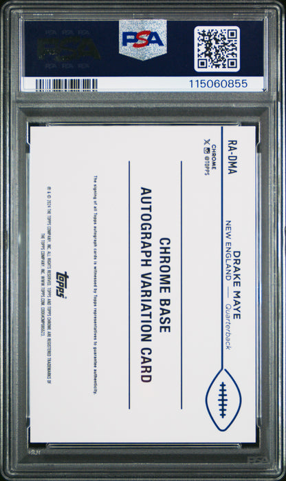 rear card 2024 TOPPS CHROME ROOKIE AUTOGRAPHS VARIATIONS DRAKE MAYE  PSA MINT 9 