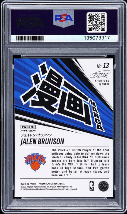 rear card 2024 PANINI PRIZM BLACK MANGA JALEN BRUNSON  PSA GEM MT 10 