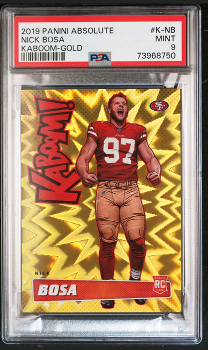 front card 2019 PANINI ABSOLUTE KABOOM! NICK BOSA KABOOM-GOLD PSA MINT 9 