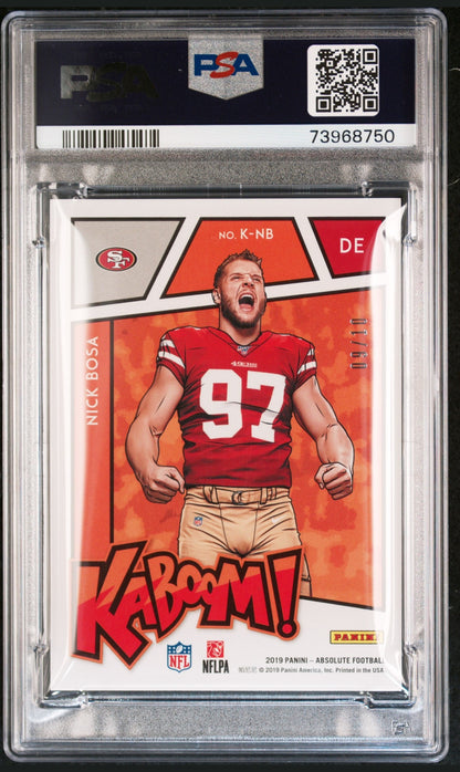 rear card 2019 PANINI ABSOLUTE KABOOM! NICK BOSA KABOOM-GOLD PSA MINT 9 