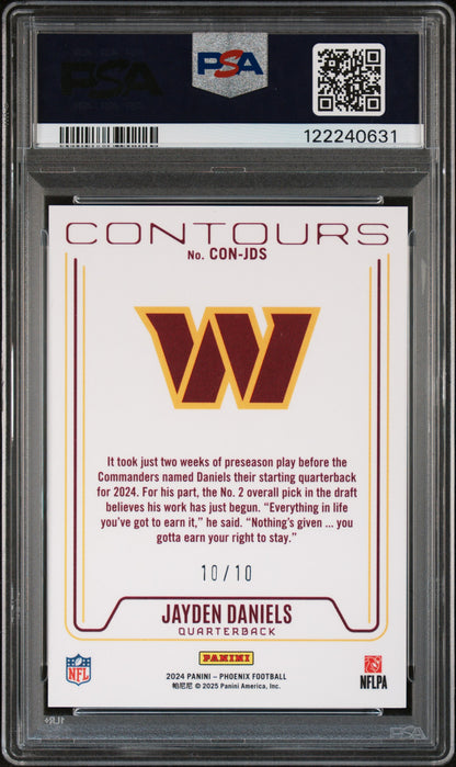 rear card 2024 PANINI PHOENIX CONTOURS JAYDEN DANIELS CONTOURS-GOLD PSA MINT 9 
