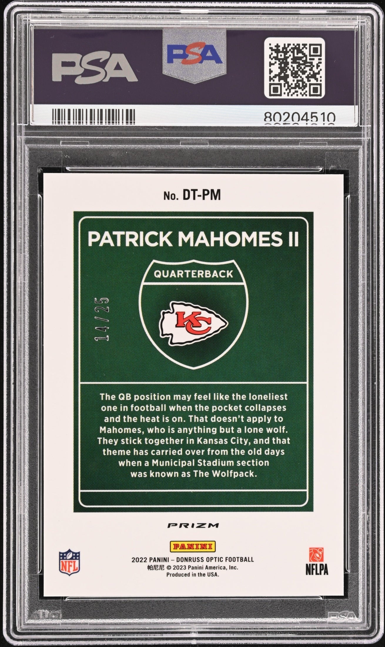 2022 Donruss Optic Downtown Patrick Mahomes II Downtown-Black Pandora GEM MT 10