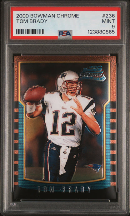 front card 2000 BOWMAN CHROME TOM BRADY  PSA MINT 9 