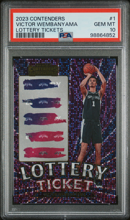 front card 2023 PANINI CONTENDERS LOTTERY TICKETS VICTOR WEMBANYAMA  PSA GEM MT 10 