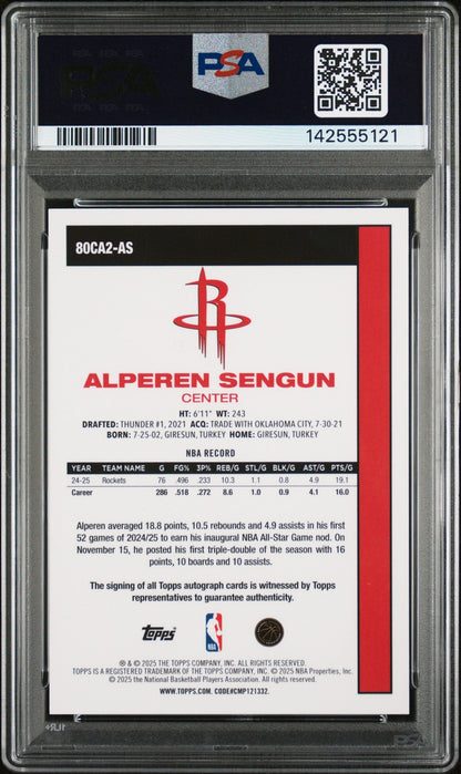 rear card 2025 TOPPS SILVER PACK 1980-81 TOPPS CHROME BASKETBALL VETERAN AUTOGRAPHS ALPEREN SENGUN VETERAN AUTOGRAPH-BLACK PSA MINT 9 