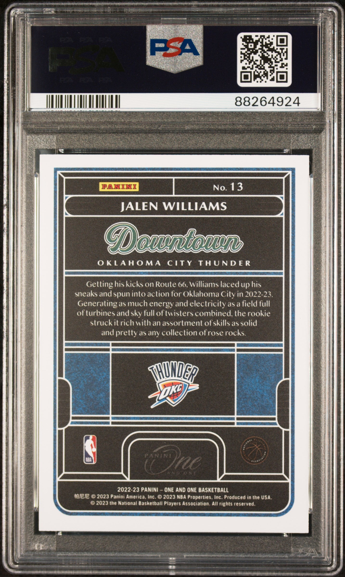 rear card 2022 PANINI ONE AND ONE DOWNTOWN JALEN WILLIAMS  PSA GEM MT 10 