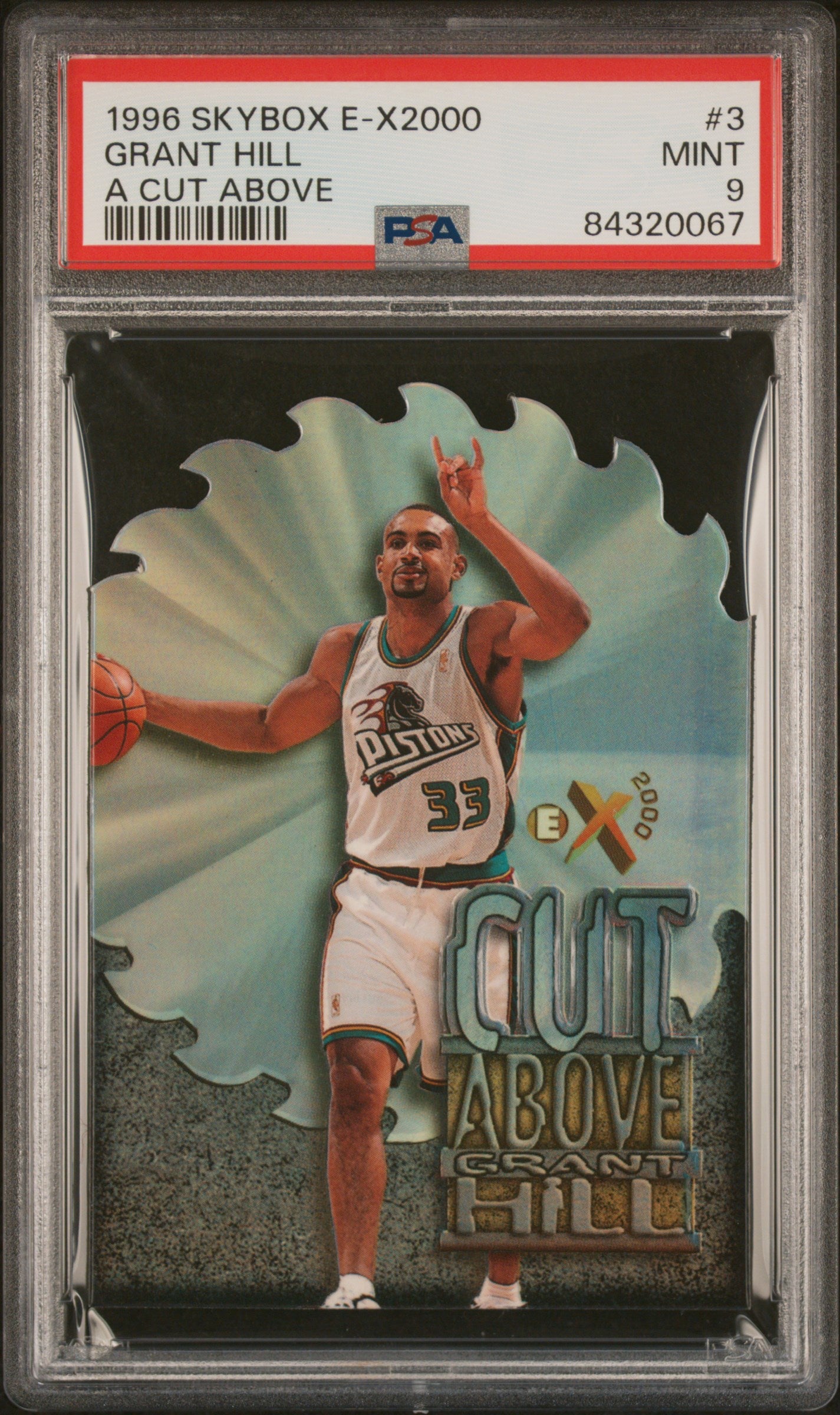front card 1996 SKYBOX E-X2000 A CUT ABOVE GRANT HILL A CUT ABOVE PSA MINT 9 