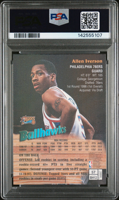 rear card 1997 FINEST ALLEN IVERSON REFRACTOR W/COATING PSA MINT 9 