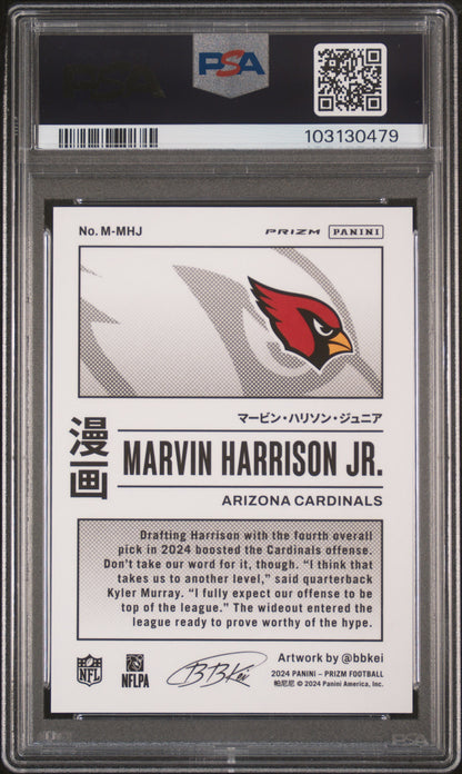 rear card 2024 PANINI PRIZM MANGA MARVIN HARRISON JR. MANGA-VERTICAL PSA GEM MT 10 