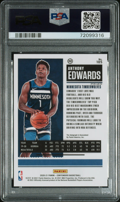 rear card 2020 PANINI CONTENDERS ANTHONY EDWARDS VAR-P/E.AU-GRN.SHM. PSA MINT 9 