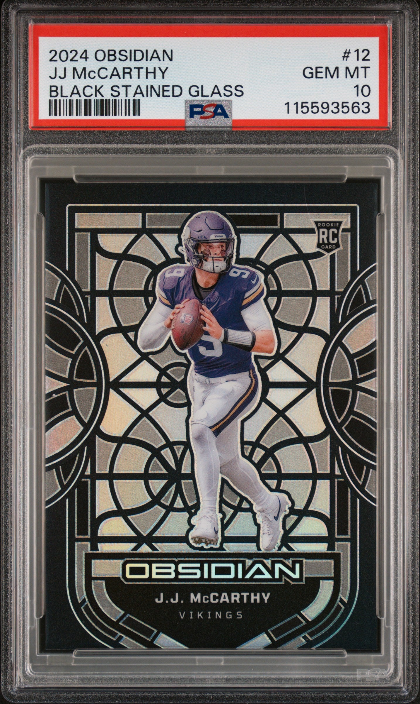 front card 2024 PANINI OBSIDIAN BLACK STAINED GLASS JJ McCARTHY  PSA GEM MT 10 