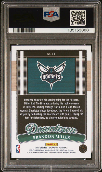 rear card 2023 PANINI ONE AND ONE DOWNTOWN BRANDON MILLER  PSA GEM MT 10 