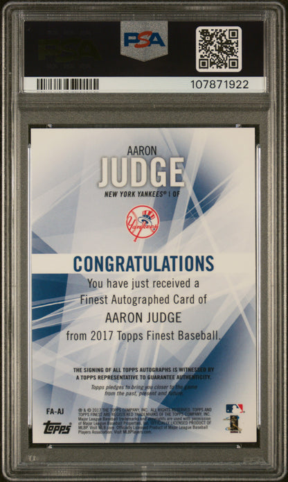 rear card 2017 FINEST AUTOGRAPHS AARON JUDGE AUTO-GREEN REFRACTOR PSA GEM MT 10 