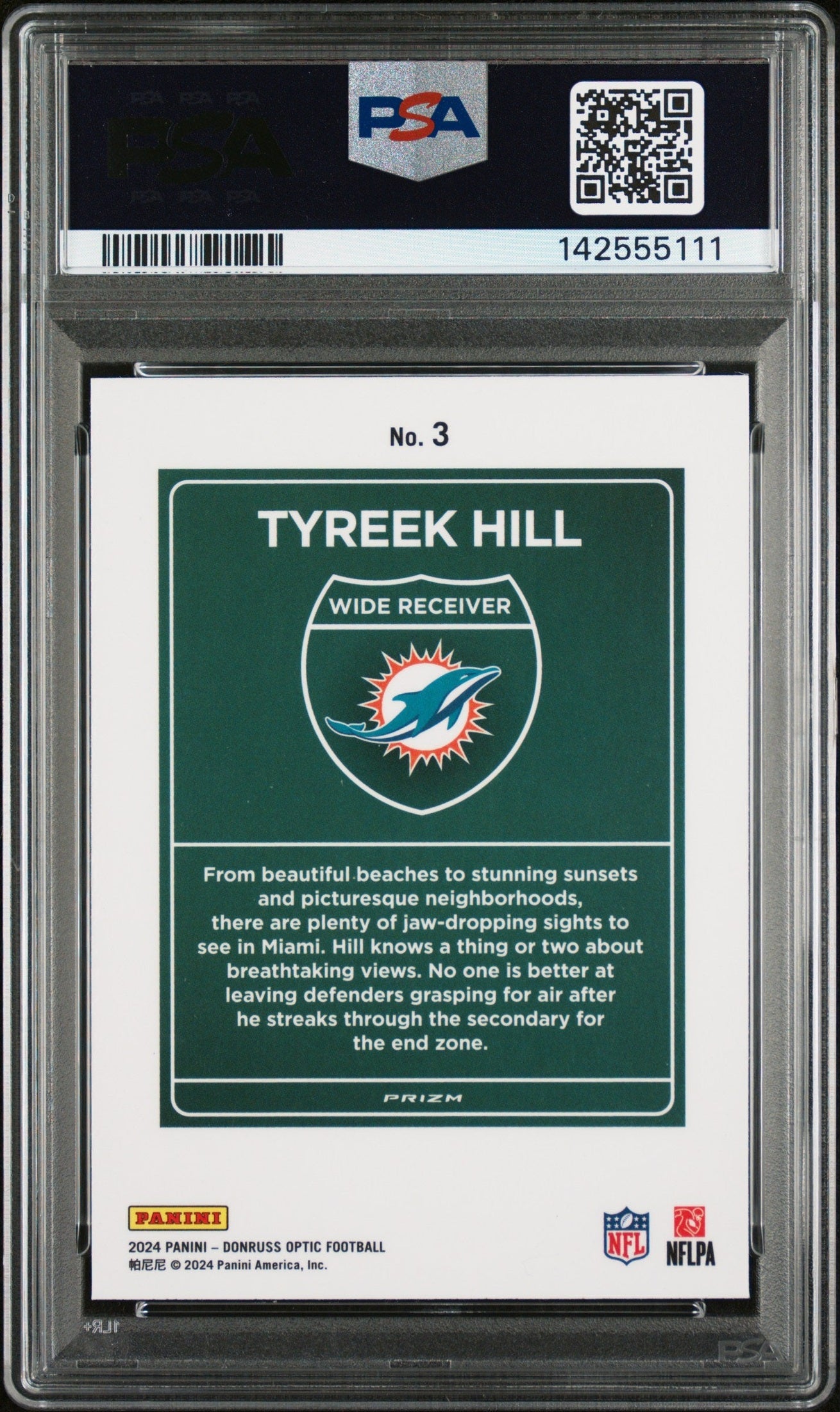 rear card 2024 PANINI DONRUSS OPTIC DOWNTOWN! TYREEK HILL  PSA MINT 9 