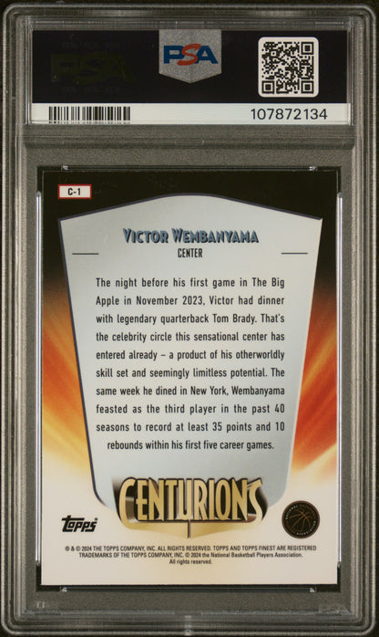 rear card 2023 TOPPS FINEST CENTURIONS VICTOR WEMBANYAMA  PSA MINT 9 