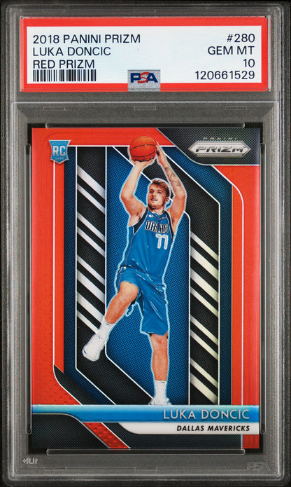 front card 2018 PANINI PRIZM LUKA DONCIC RED PRIZM PSA GEM MT 10 