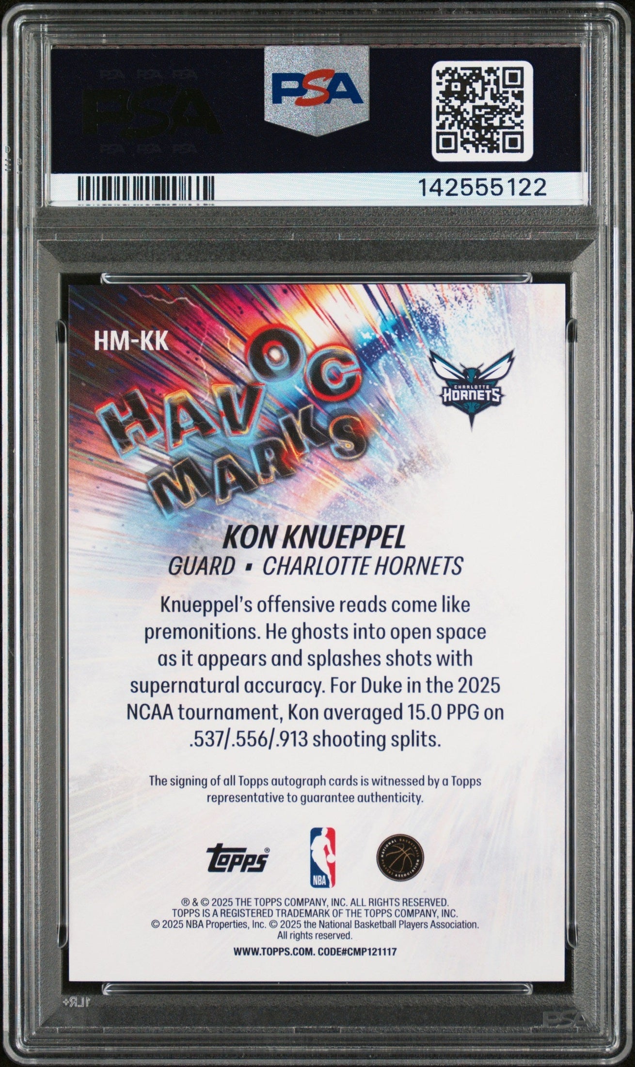 rear card 2025 TOPPS HAVOC MARKS KON KNUEPPEL HAVOC MARKS-RAINBOW FLBRD PSA GEM MT 10 