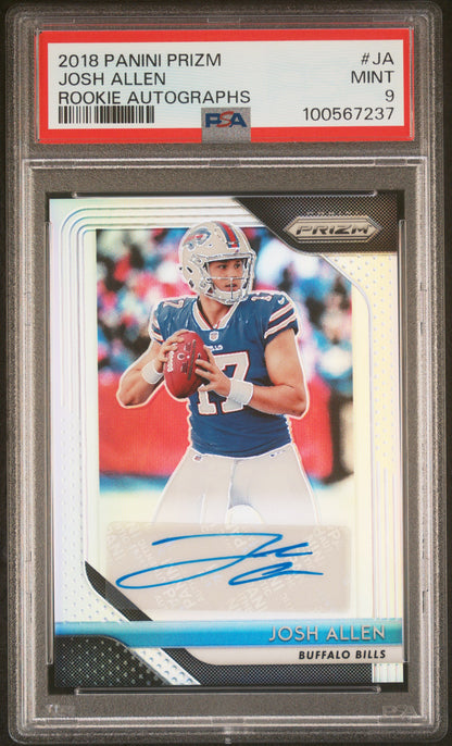 front card 2018 PANINI PRIZM ROOKIE AUTOGRAPHS JOSH ALLEN ROOKIE AUTOGRAPHS PSA MINT 9 