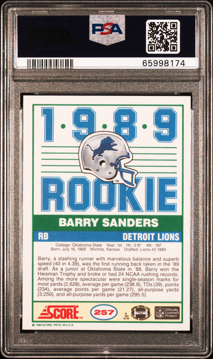 rear card 1989 SCORE BARRY SANDERS  PSA GEM MT 10 
