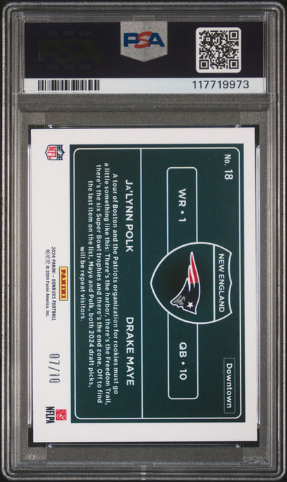 rear card 2024 PANINI DONRUSS DOWNTOWN! HORIZONTAL MAYE/POLK DOWNTOWN! HORIZONTAL-GOLD PSA MINT 9 