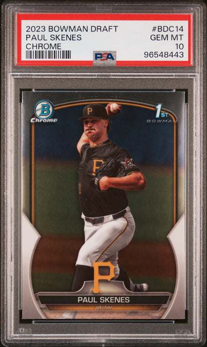 front card 2023 BOWMAN DRAFT PAUL SKENES CHROME PSA GEM MT 10 