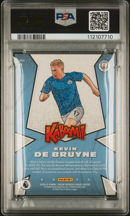 rear card 2020 PANINI PRIZM PREMIER LEAGUE KABOOM! KEVIN DE BRUYNE KABOOM! PSA MINT 9 