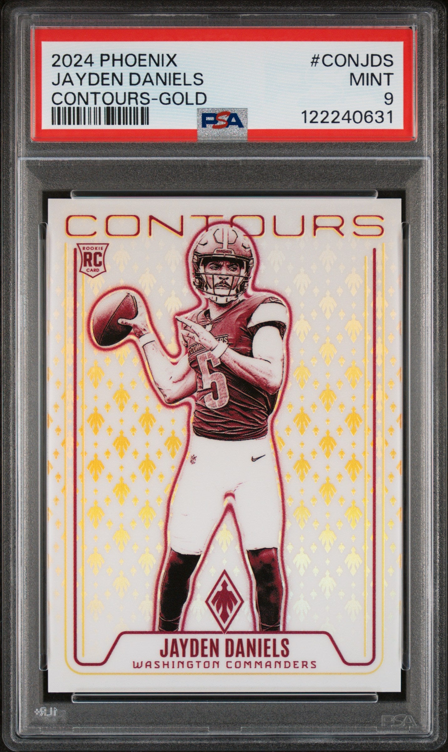 front card 2024 PANINI PHOENIX CONTOURS JAYDEN DANIELS CONTOURS-GOLD PSA MINT 9 