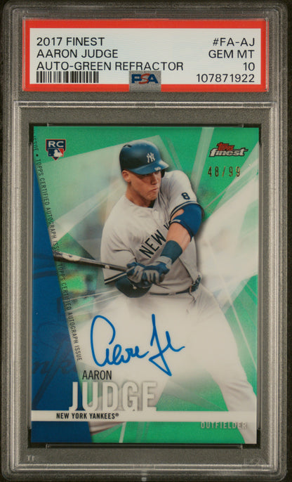front card 2017 FINEST AUTOGRAPHS AARON JUDGE AUTO-GREEN REFRACTOR PSA GEM MT 10 