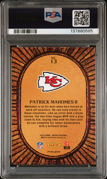 rear card 2025 PANINI MOSAIC MICRO MOSAIC PATRICK MAHOMES II  PSA GEM MT 10 