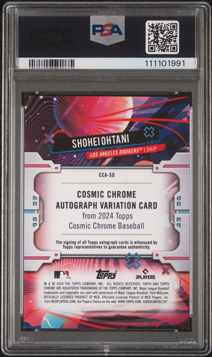 rear card 2024 TOPPS CHROME COSMIC COSMIC CHROME AUTOGRAPHS SHOHEI OHTANI AU-GOLD INTERSTELLAR REF PSA MINT 9 