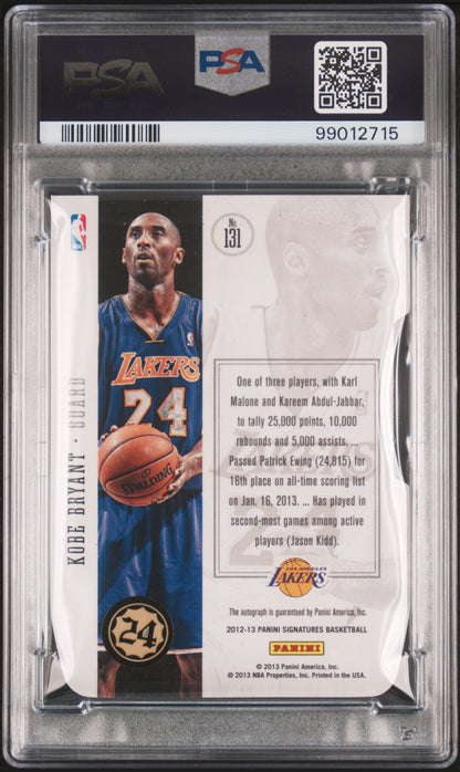 rear card 2012 PANINI SIGNATURES KOBE BRYANT AUTOGRAPH-DIE-CUT PSA MINT 9 