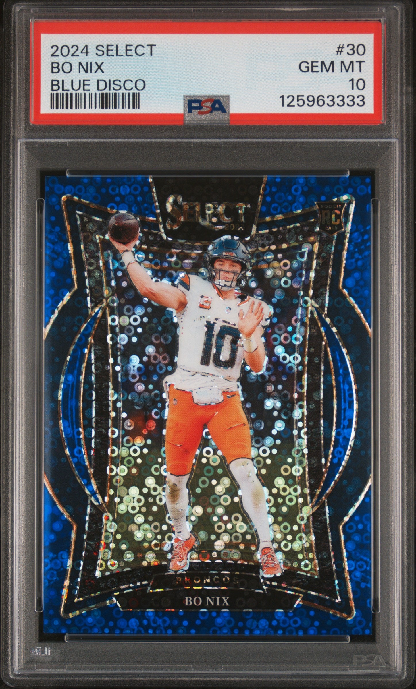 front card 2024 PANINI SELECT BO NIX BLUE DISCO PSA GEM MT 10 