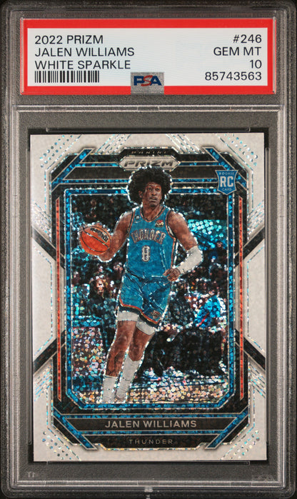 front card 2022 PANINI PRIZM JALEN WILLIAMS WHITE SPARKLE PSA GEM MT 10 