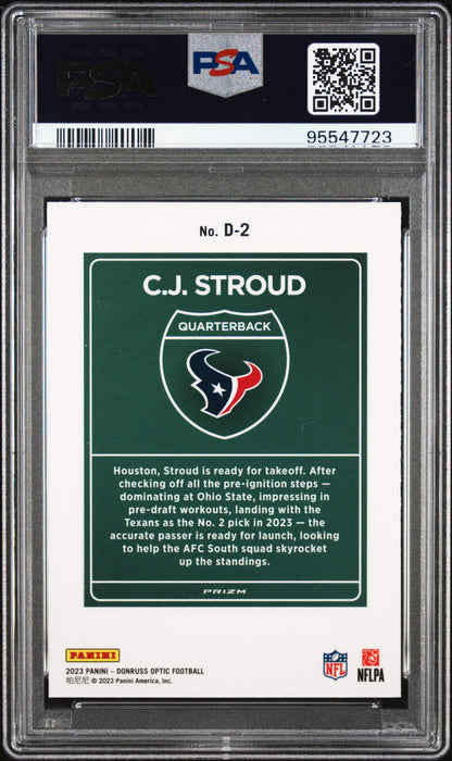 rear card 2023 PANINI DONRUSS OPTIC DOWNTOWN! CJ STROUD DOWNTOWN! PSA GEM MT 10 