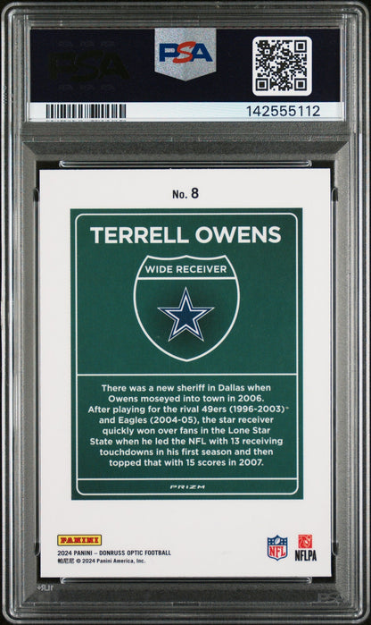 rear card 2024 PANINI DONRUSS OPTIC DOWNTOWN! TERRELL OWENS  PSA MINT 9 