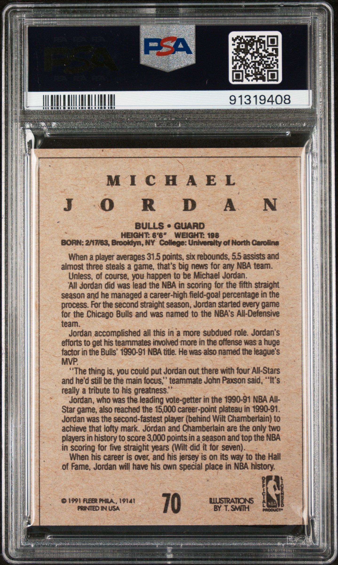 rear card 1991 FLEER WHEATIES HAND CUT MICHAEL JORDAN HAND CUT PSA GEM MT 10 