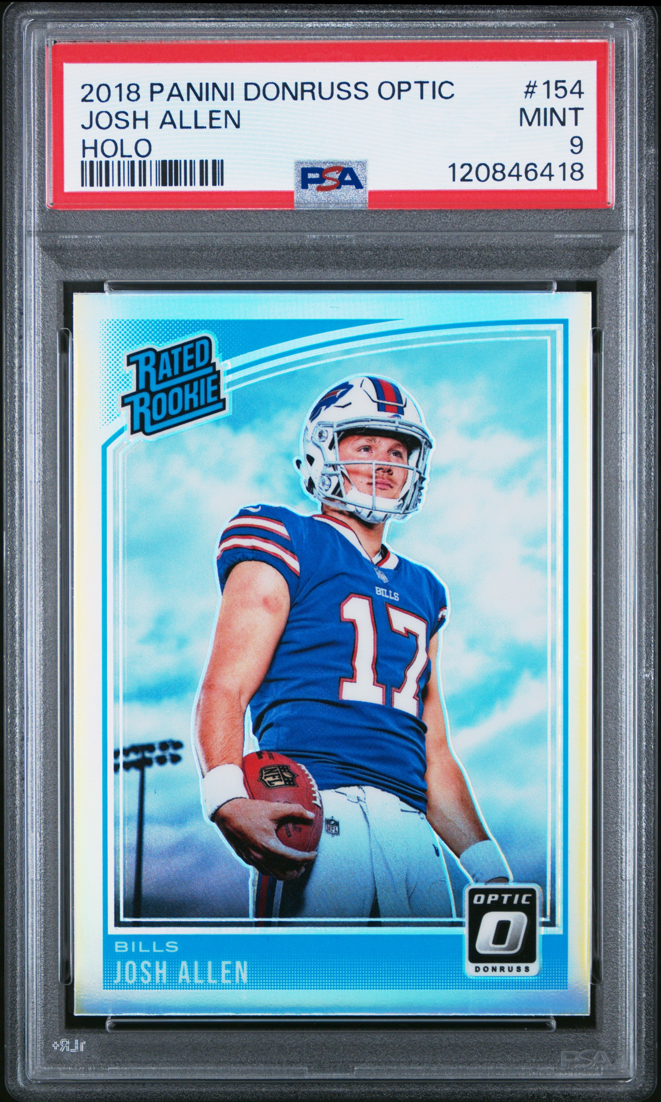 front card 2018 PANINI DONRUSS OPTIC JOSH ALLEN HOLO PSA MINT 9 